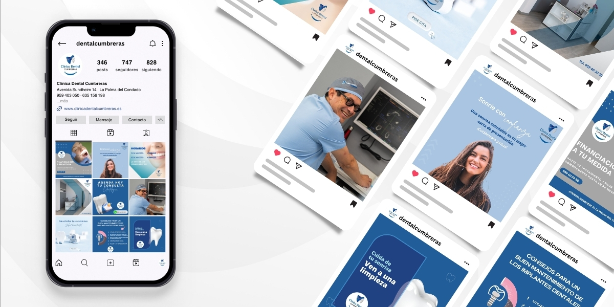 Mockup Gestión Redes Sociales Clínica Dental Doctor Cumbreras La Palma del Condado Huelva