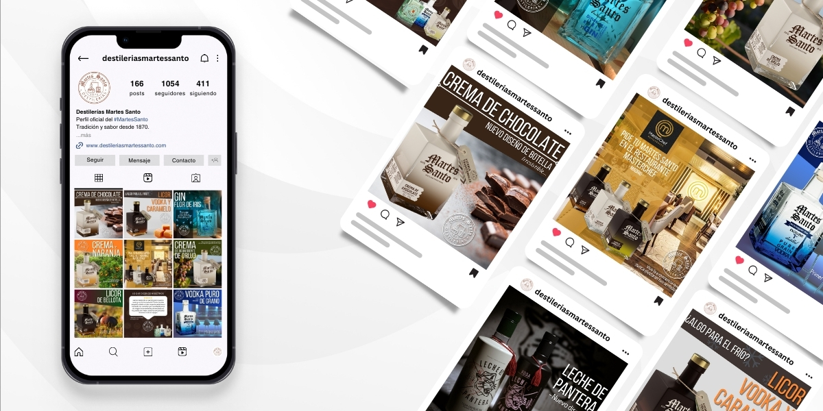Mockup Gestión Redes Sociales Destilerías Martes Santo Higuera de la Sierra Huelva