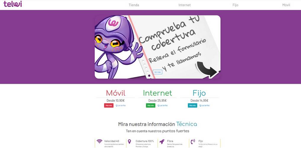 Web Telwi Teléfono Internet Móvil Huelva